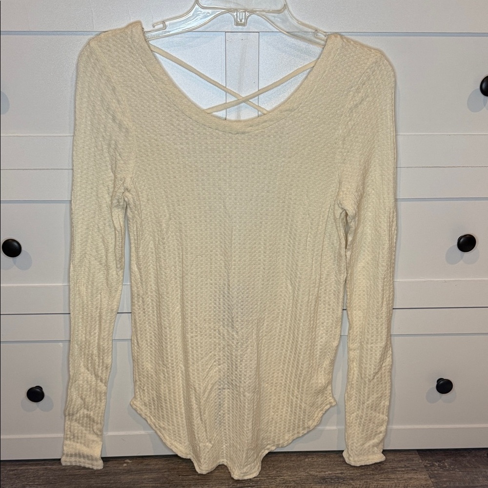 Chaser cross back waffle knit long sleeve top